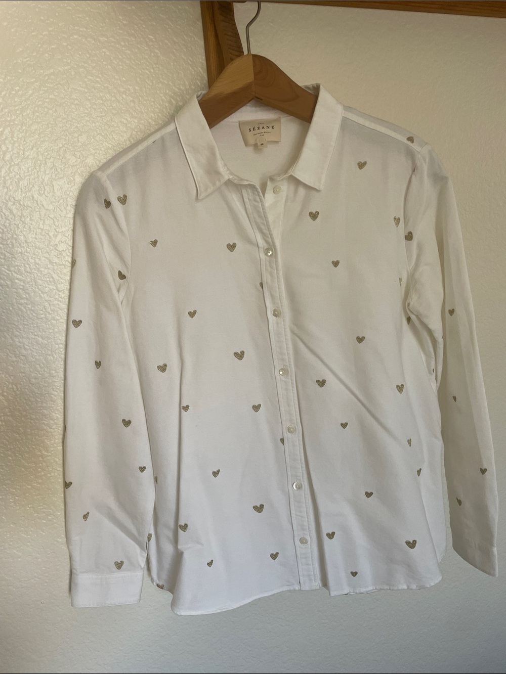 Sezane Tomboy Gold Heart Button-Down Shirt